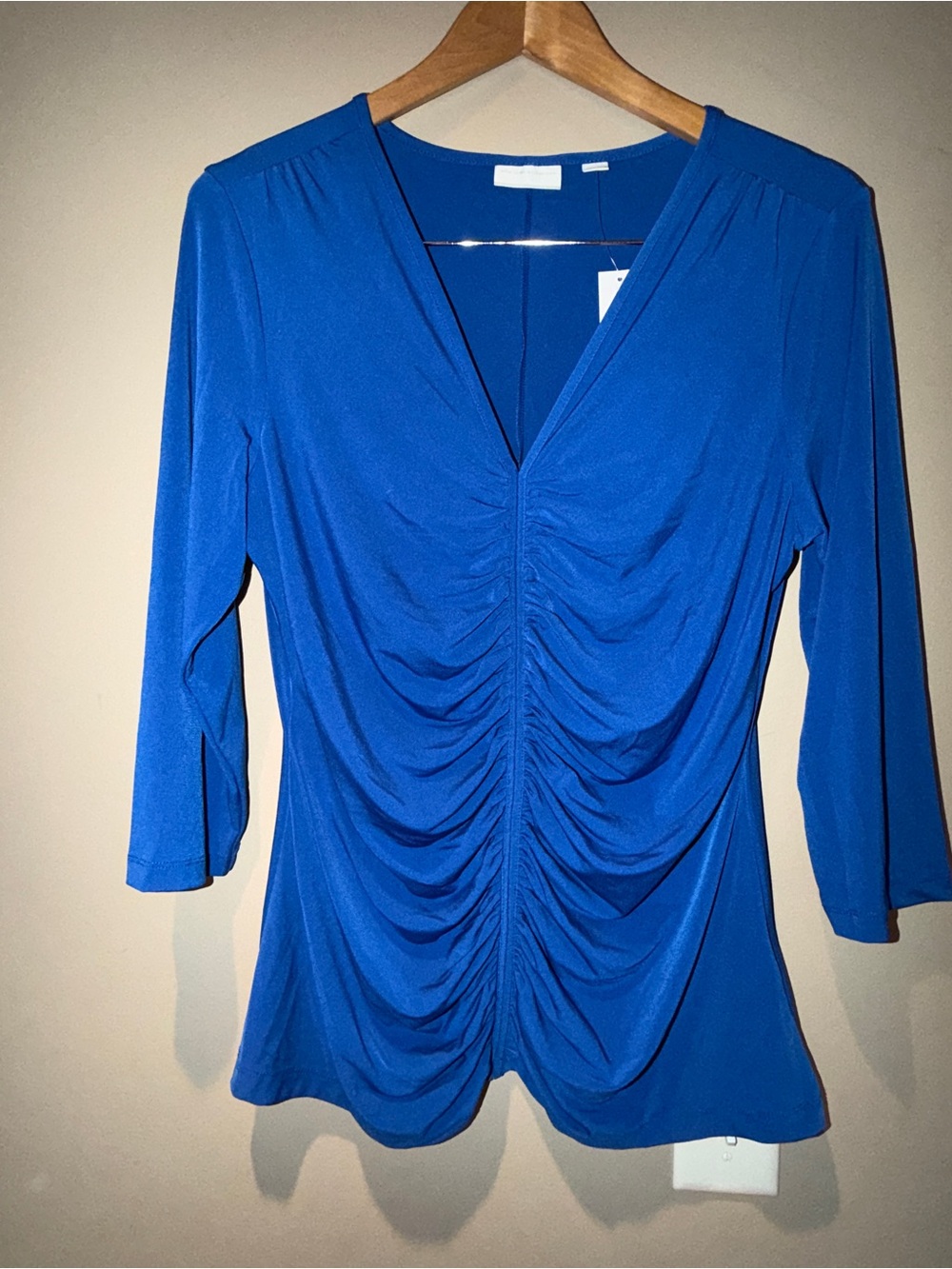 NY & Co Royal Blue Ruched V-Neck Top NWT Large